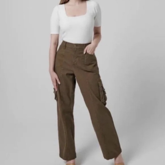 GOOD AMERICAN Cargo Pants Green Military Y2K Size 2 26 Small NEW Straight Leg. - Picture 1 of 6